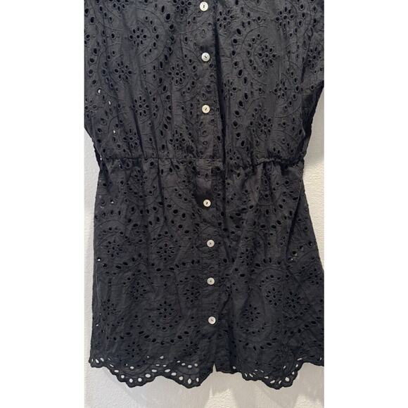 Natalie Martin Size Medium Black Eyelet Dress Unlined Buttons Resort Beach READ - Picture 4 of 10